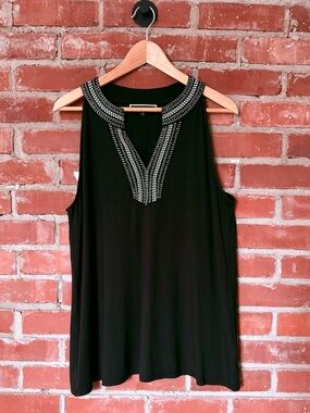 Black Embroidered Sleeveless Top - Women